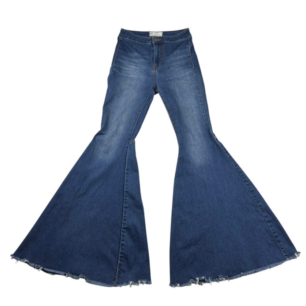 Free People Jeans Womens 25 Just Float On Flare Trumpet Denim Raw Hem High Rise